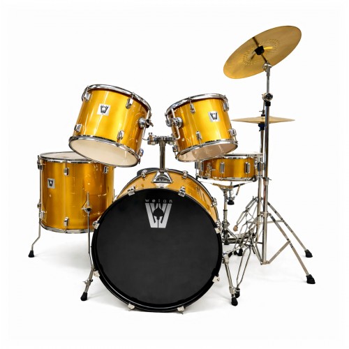 Batería acústica de 5 cuerpos color amarillo holográfico (Tienda San Diego)