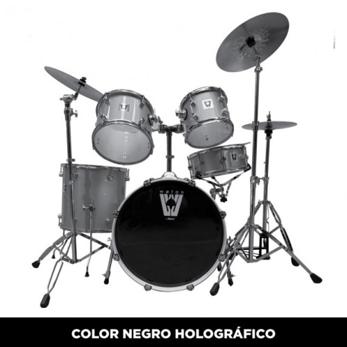 Batería acústica de 5 cuerpos color negro holográfico (Tienda San Diego)