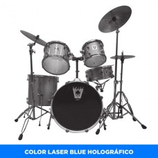 Batería acústica de 5 cuerpos laser blue holográfico Batería acústica de 5 cuerpos laser blue holográfico